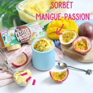 Recette sorbet aux fruits mangue et fruit de la passion 100% végétal bio